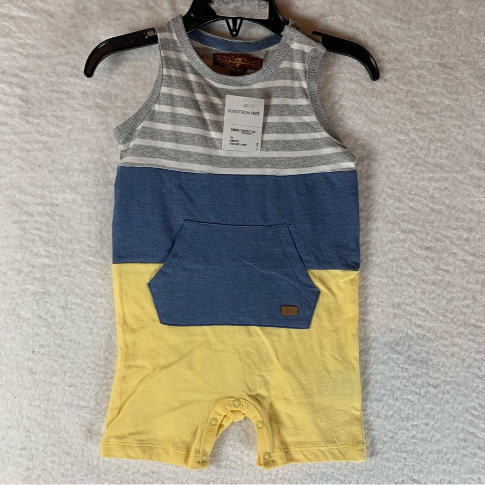 NWT 7 FOR ALL MANKIND Baby Boy Tank Romper‎ 6-9M Colorblock 5995